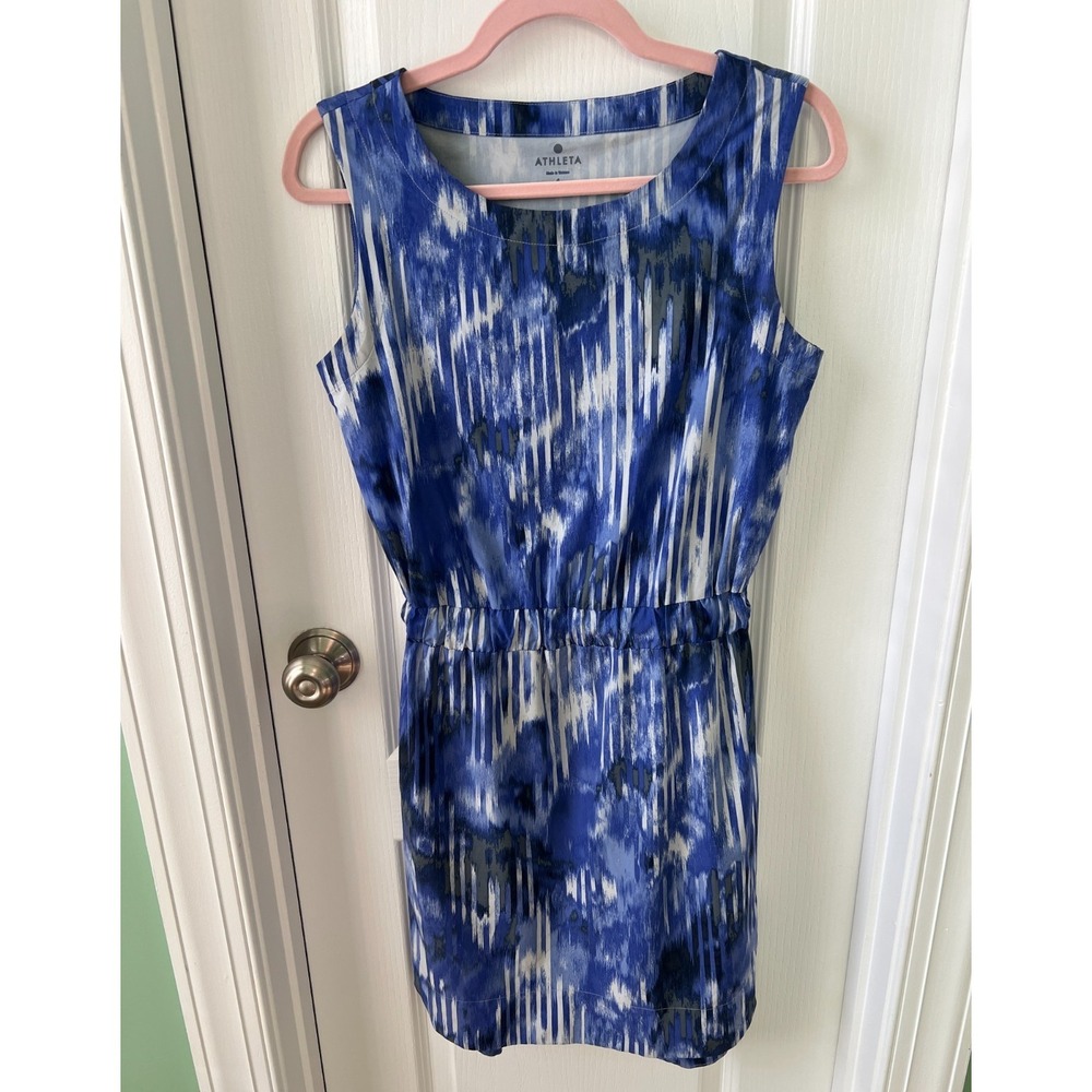 Athleta‎ Wailia Astra Dress Size 4 Woman's Blue Gray White Sleeveless Sheath